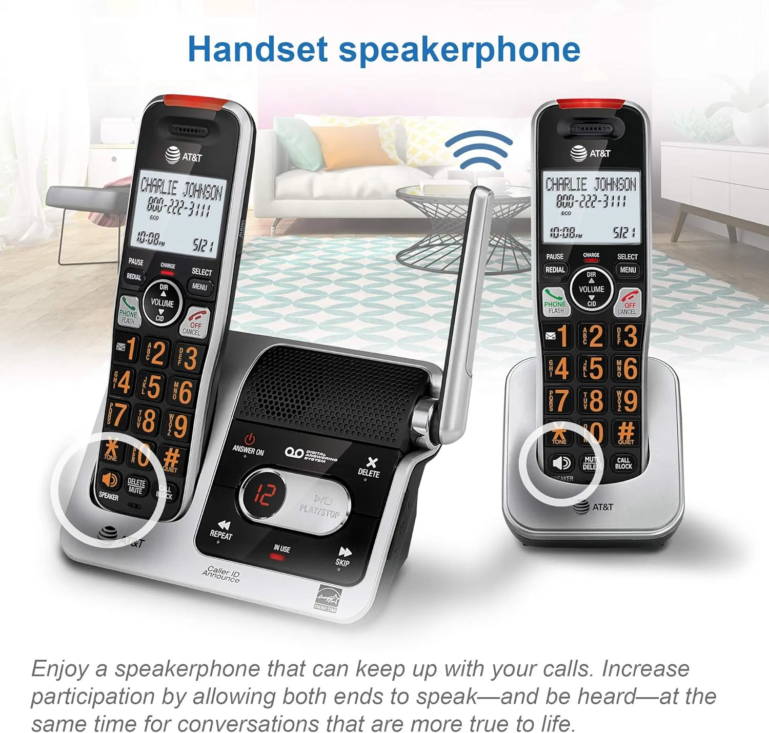 AT&T BL102-4 DECT 6.0 4-Handset Cordless Phone for Home with Answering Machine, Call Blocking, Caller ID Announcer, Audio Assist, Intercom, and Unsurpassed Range, Silver/Black
