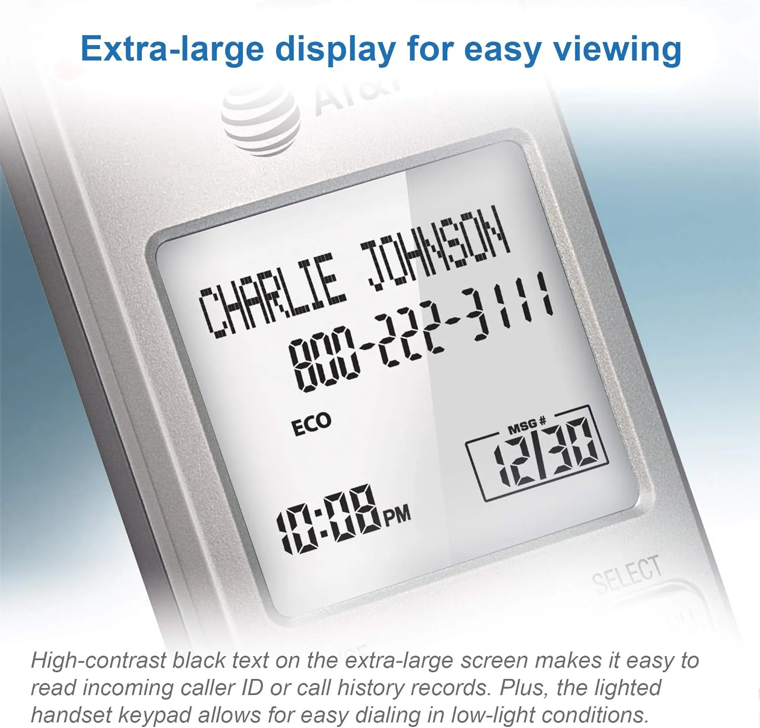AT&T EL51203 2 Handset DECT 6.0 Cordless Home Phone Full-Duplex Handset Speakerphone, Backlit Display, Lighted Keypad, Caller ID/Call Waiting, Phonebook, Eco Mode, Voicemail Key, Quiet Mode,Intercom