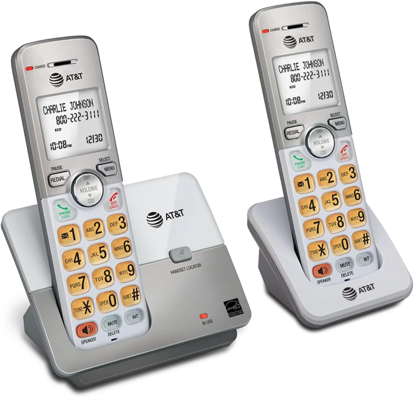 AT&T EL51203 2 Handset DECT 6.0 Cordless Home Phone Full-Duplex Handset Speakerphone, Backlit Display, Lighted Keypad, Caller ID/Call Waiting, Phonebook, Eco Mode, Voicemail Key, Quiet Mode,Intercom