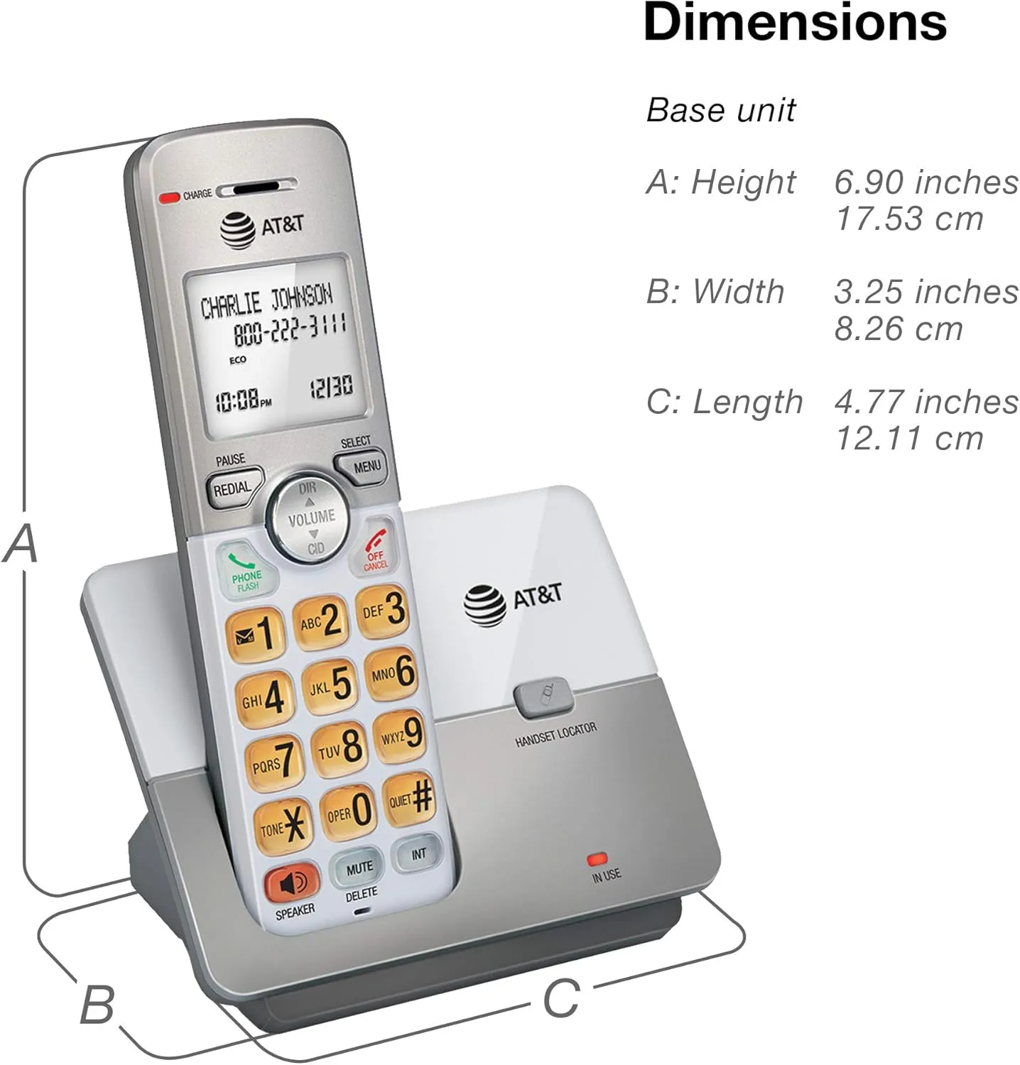 AT&T EL51203 2 Handset DECT 6.0 Cordless Home Phone Full-Duplex Handset Speakerphone, Backlit Display, Lighted Keypad, Caller ID/Call Waiting, Phonebook, Eco Mode, Voicemail Key, Quiet Mode,Intercom