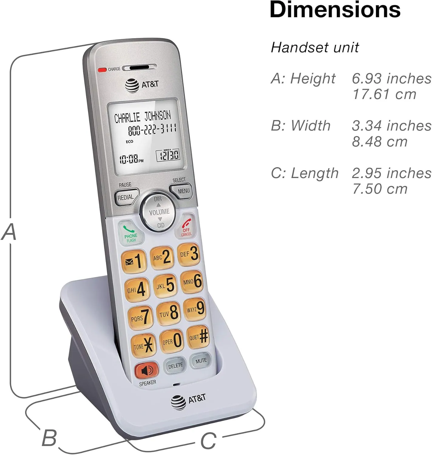 AT&T EL51203 2 Handset DECT 6.0 Cordless Home Phone Full-Duplex Handset Speakerphone, Backlit Display, Lighted Keypad, Caller ID/Call Waiting, Phonebook, Eco Mode, Voicemail Key, Quiet Mode,Intercom