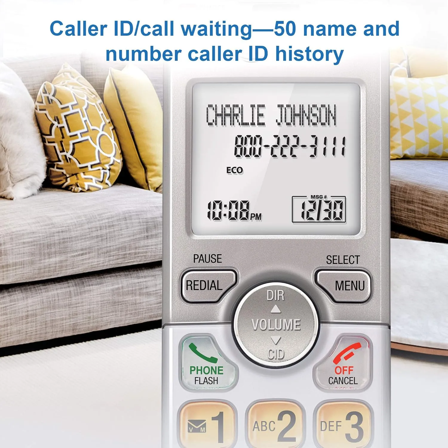 AT&T EL51203 2 Handset DECT 6.0 Cordless Home Phone Full-Duplex Handset Speakerphone, Backlit Display, Lighted Keypad, Caller ID/Call Waiting, Phonebook, Eco Mode, Voicemail Key, Quiet Mode,Intercom