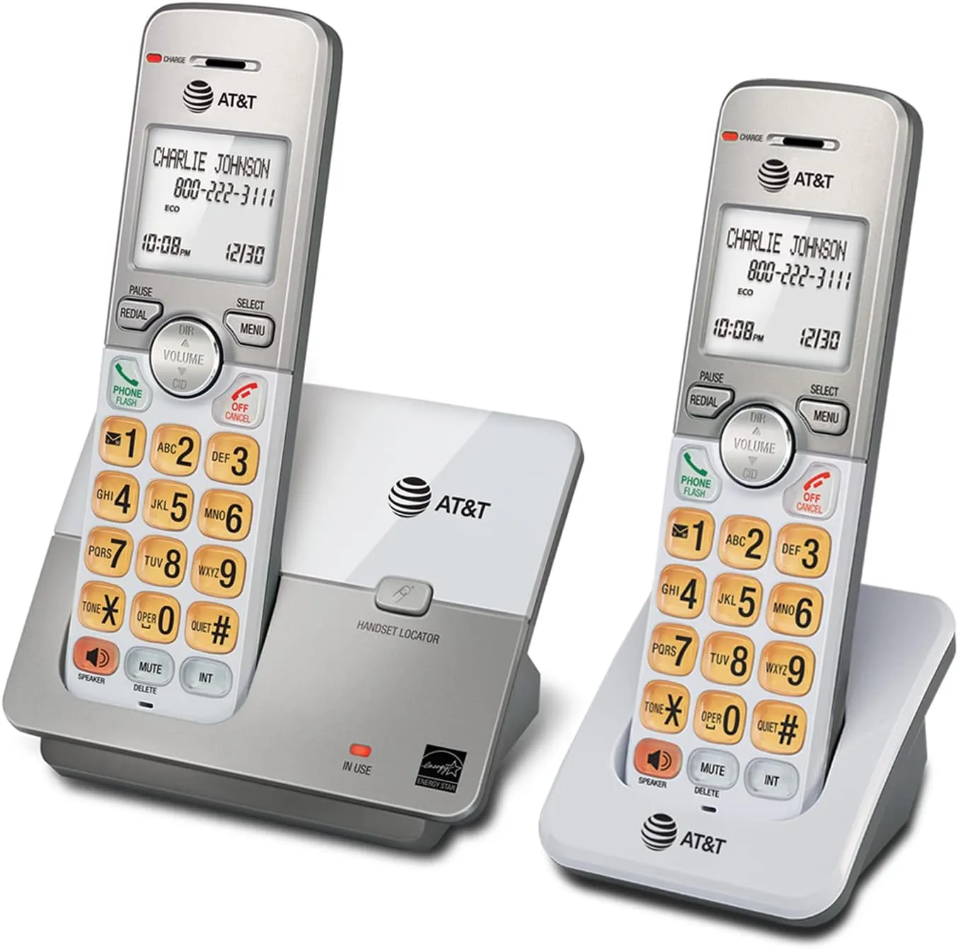 AT&T EL51203 2 Handset DECT 6.0 Cordless Home Phone Full-Duplex Handset Speakerphone, Backlit Display, Lighted Keypad, Caller ID/Call Waiting, Phonebook, Eco Mode, Voicemail Key, Quiet Mode,Intercom