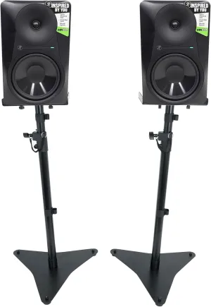 Audiosavings Bundle: (2) Mackie MR824 8 85 Watt Powered Active Studio Monitor Class A/B Bi-Amped Speaker Bundle with Rockville RVSM5 Pair Studio Monitor Bookshelf Speaker Stands (3 Items)