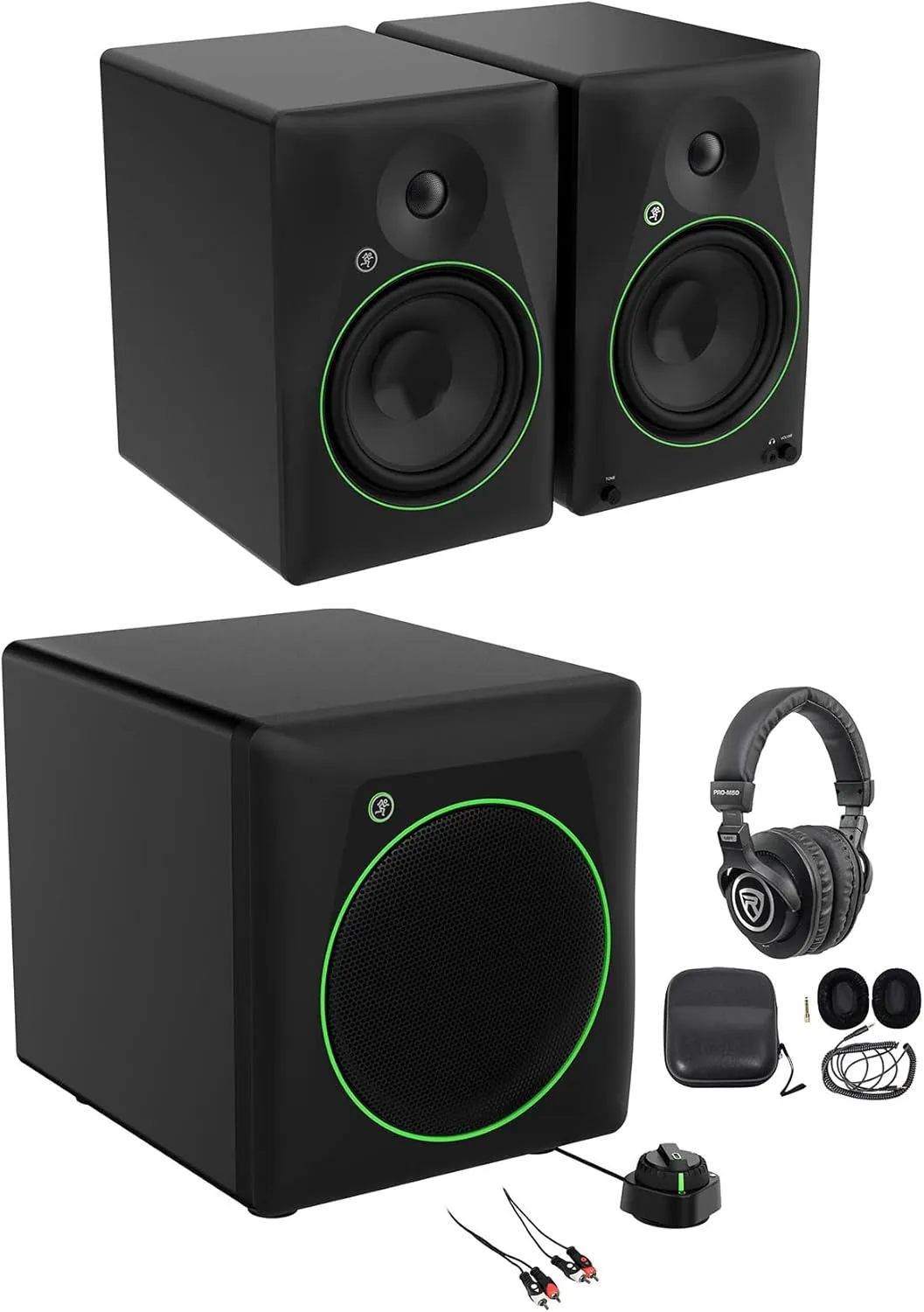 Audiosavings Bundle: Pair of Mackie CR8BT 8 Studio Monitors Speakers Bundle with Mackie CR8SBT 8 Powered Subwoofer, Rockville PRO-M50 Studio Headphones, Rockville RCDR10B 10' Pro Audio Cable (4 Items)