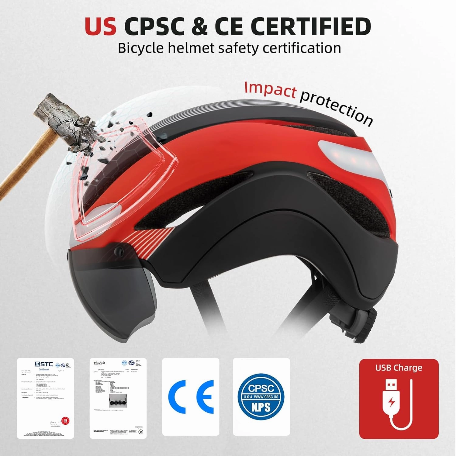 AUMENATR Adult Bike Helmet with USB Rechargeable LED Front & Rear LED Light Mountain Road Cycling Helmets for Men Women Bicycle Helmet Removable Goggles