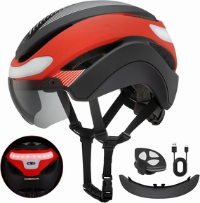 AUMENATR Adult Bike Helmet with USB Rechargeable LED Front & Rear LED Light Mountain Road Cycling Helmets for Men Women Bicycle Helmet Removable Goggles
