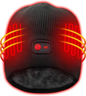 Autocastle 7.4V Heated Hat Men Women Battery Heat Cap Winter Warm Rechargeable Electric Battery Knitted Skull Beanies,Black