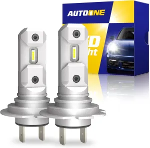 AUTOONE Upgraded H7/H7LL LED Light Bulb, Super Bright Real 1:1 Halogen Mini Size, 10-Year Extended Lifespan, 6500K White Illumination for Automotive Fog Lights, Plug and Play, Pack of 2