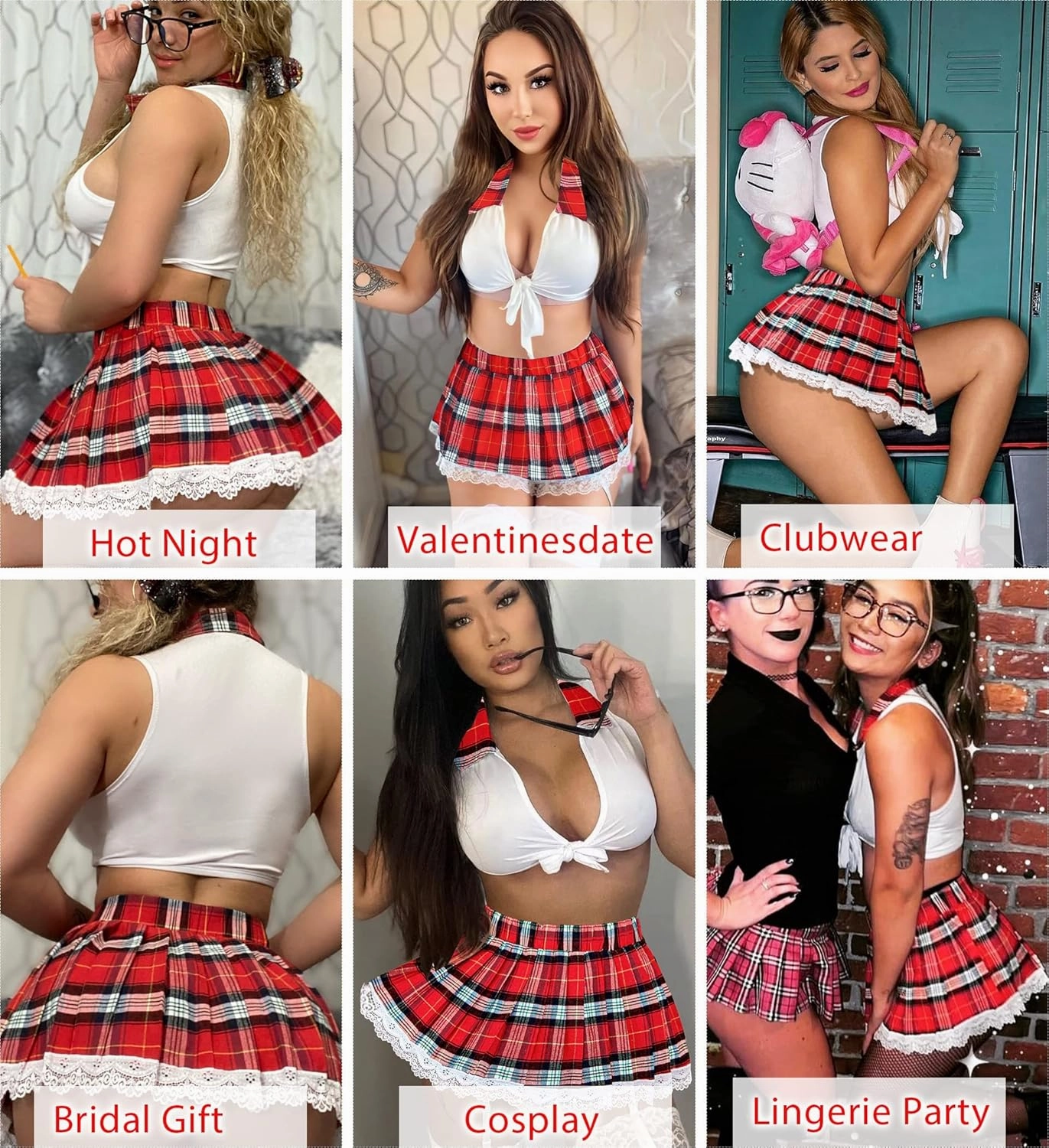 Avidlove Lingerie Set for Women Sexy Lace Two Piece Lingerie Outfits with Tie Top and Mini Pleated Skirt Set