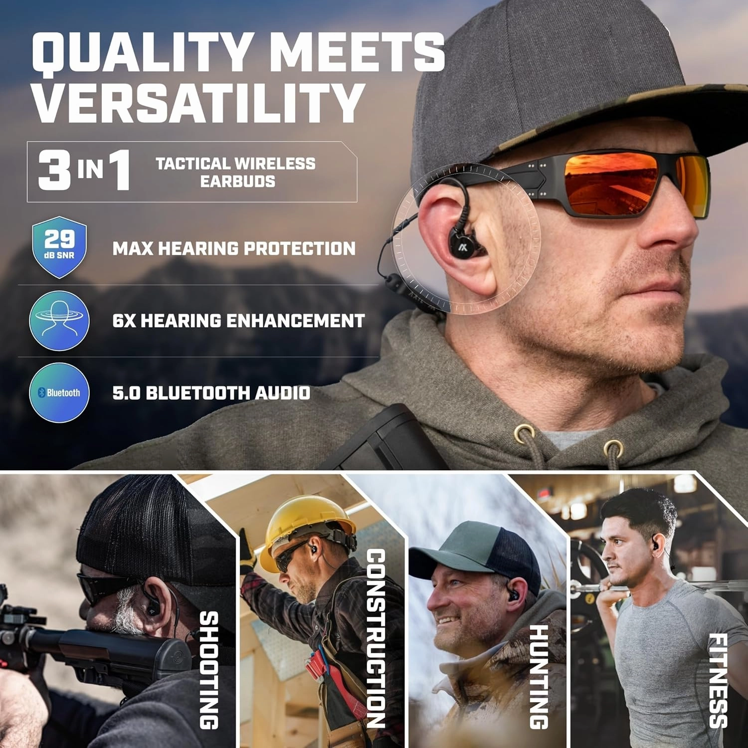 AXIL GS Extreme 2.0 Shooting Ear Buds – Hearing Enhancement & Noise Isolation Bluetooth Earbuds – w/Dynamic Speakers – 25-Hour