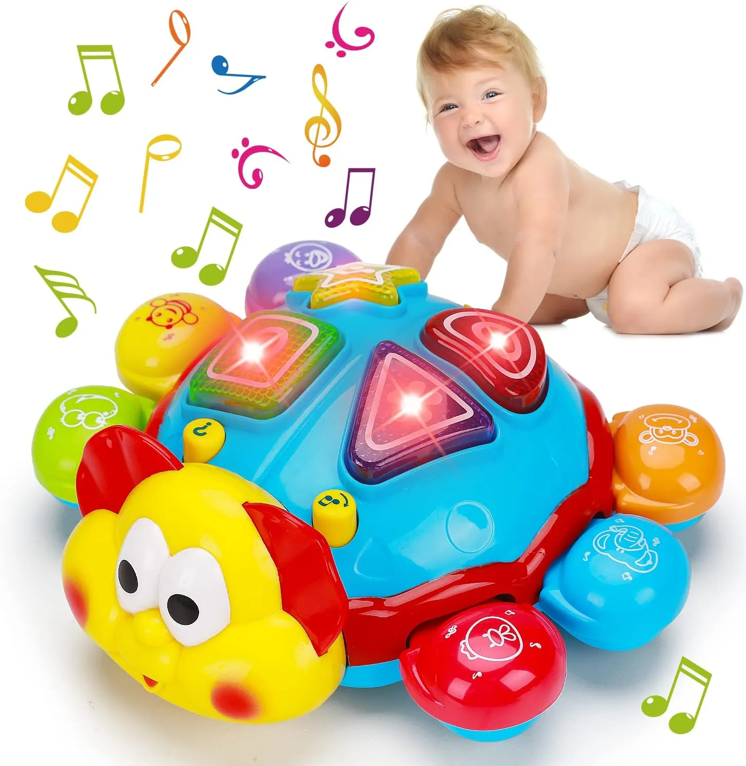 Baby Crawling Toys 6 to 12 Months Spanish English Bilingual Learning Toys for Infants 0-3-6 7 8 9 10 12-18 Month Educational Musical Light Up Toy 1 Year Old Boy Girl Treat Gift Toddler Tummy Time
