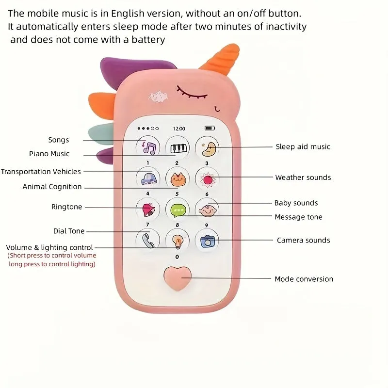Baby Phone Toy Music Sound Unicorns Telephone Sleeping Toys With Teether