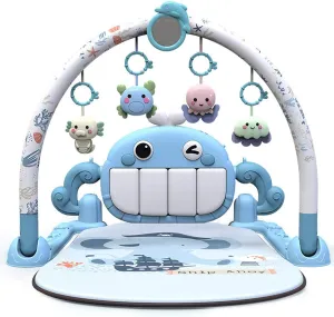 Baby Play Mat with Hanging Rattle and Toys Pedal Piano Soft Lights Newborn Fitness Rack Crawling Mat
