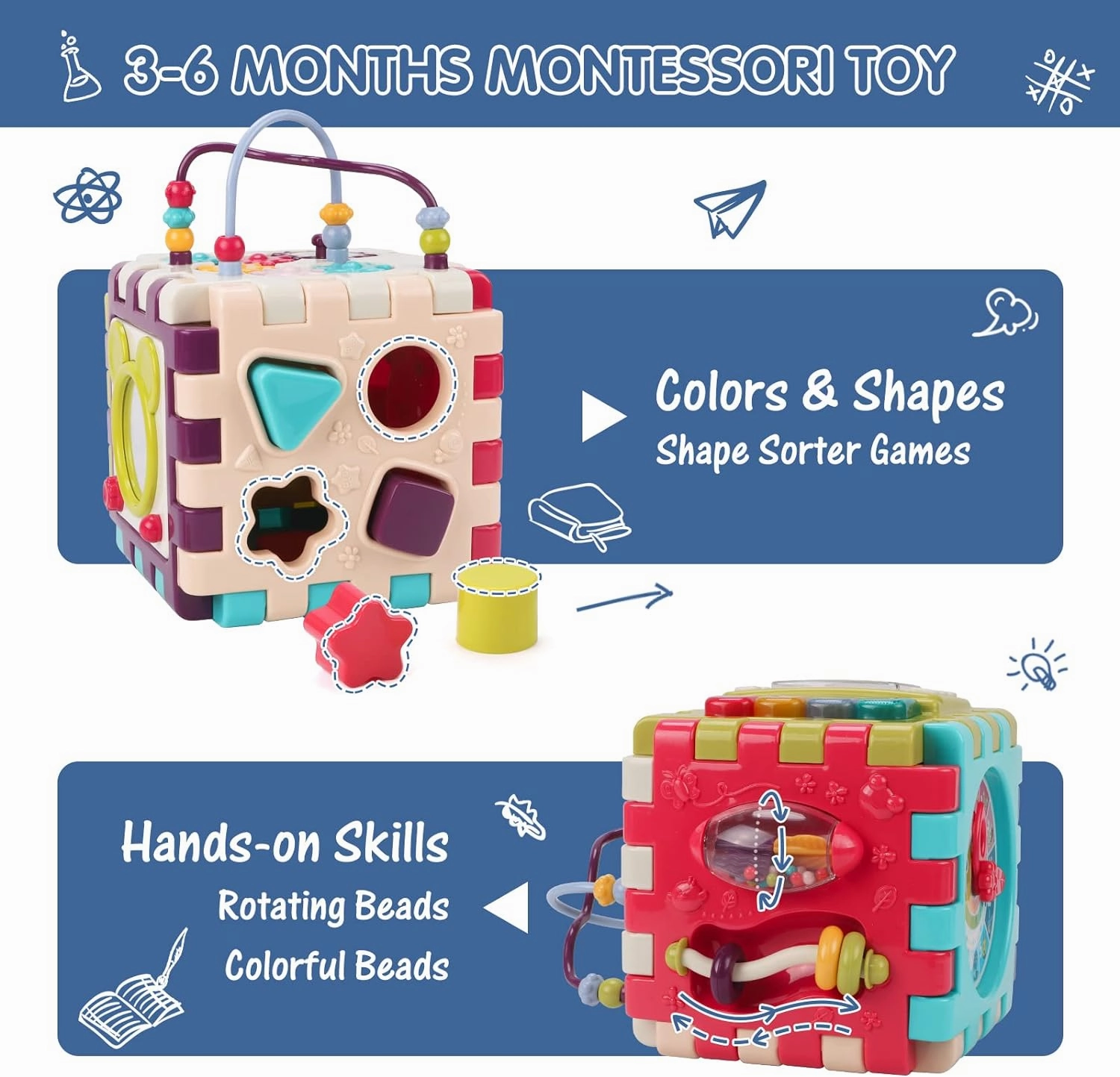 Baby Toys 12 to 18 Months 11-in-1 Activity Cube,Busy Learning Baby Musical Toy with Shape Sorter Toys，Kid Montessori Toy Gifts for Toddler Boys Girls 1 2 3 Years Olds