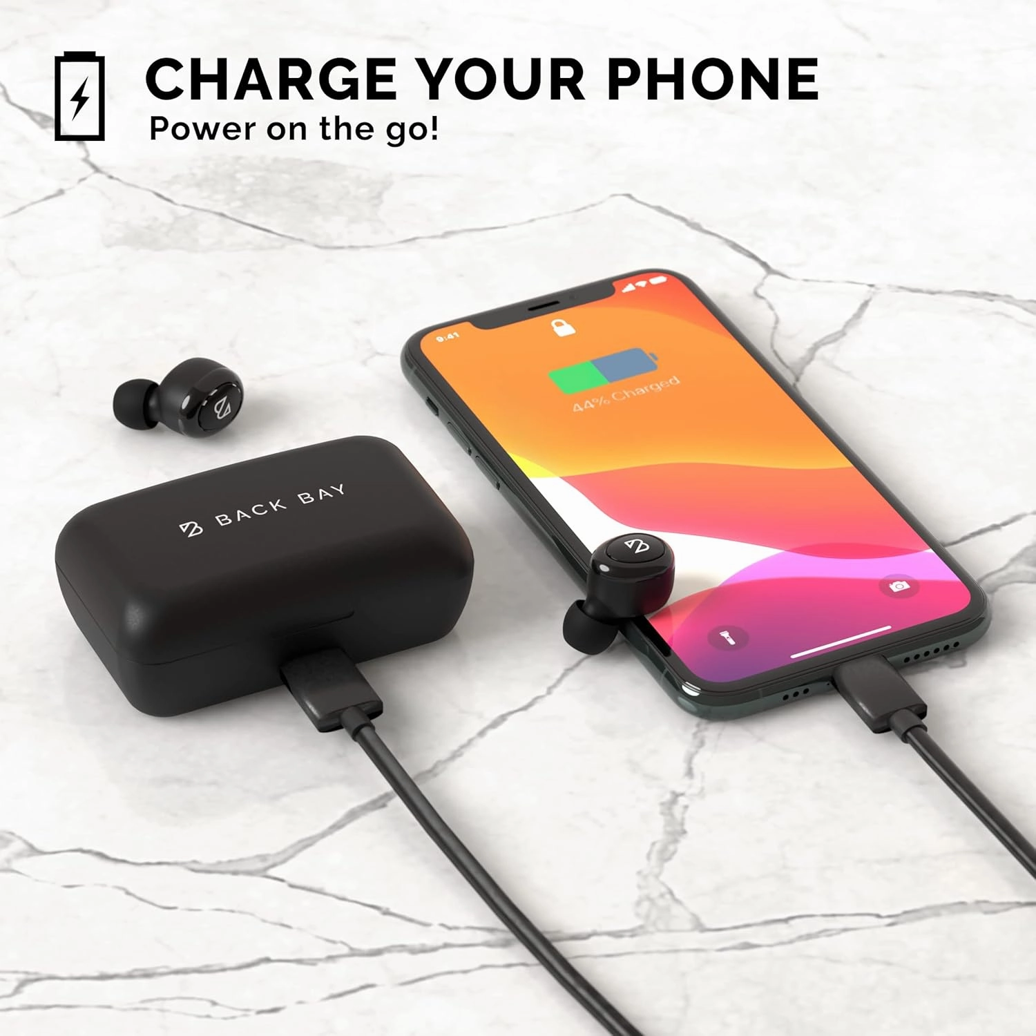 Back Bay Audio Duet 50 Pro – Sweatproof Wireless Bluetooth Earbuds, 130 Hour Long Battery Life for iPhone, Android, Mini Charging Case, TWS Headphones with Microphone, Gift for Runners