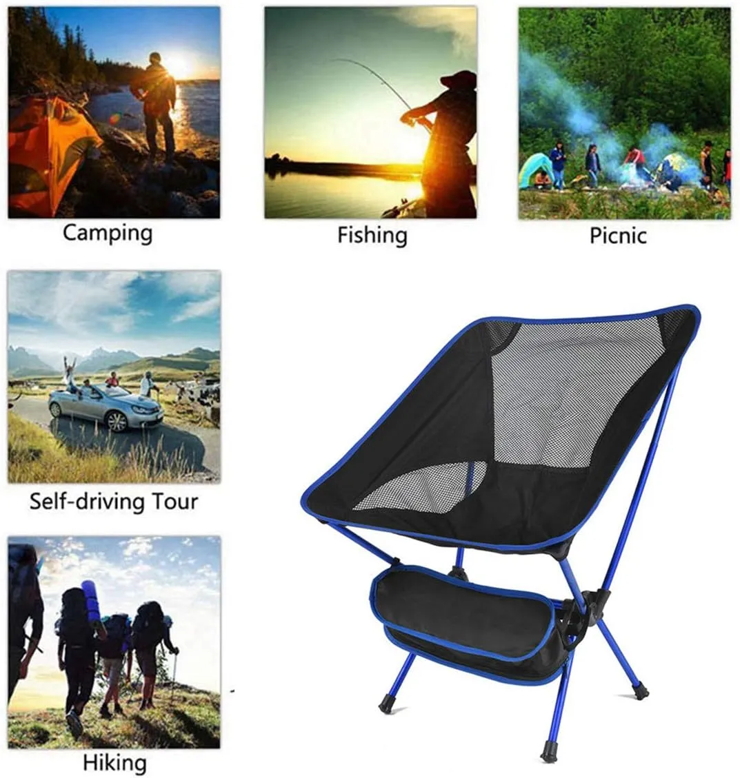 Backpacking Chair, Outdoor Folding Chairs, Camping Chair Ultralight Hiking Portable Compact Backpacking Chair Folding Chairs with Lightweight Carry Bag (Navy Blue)