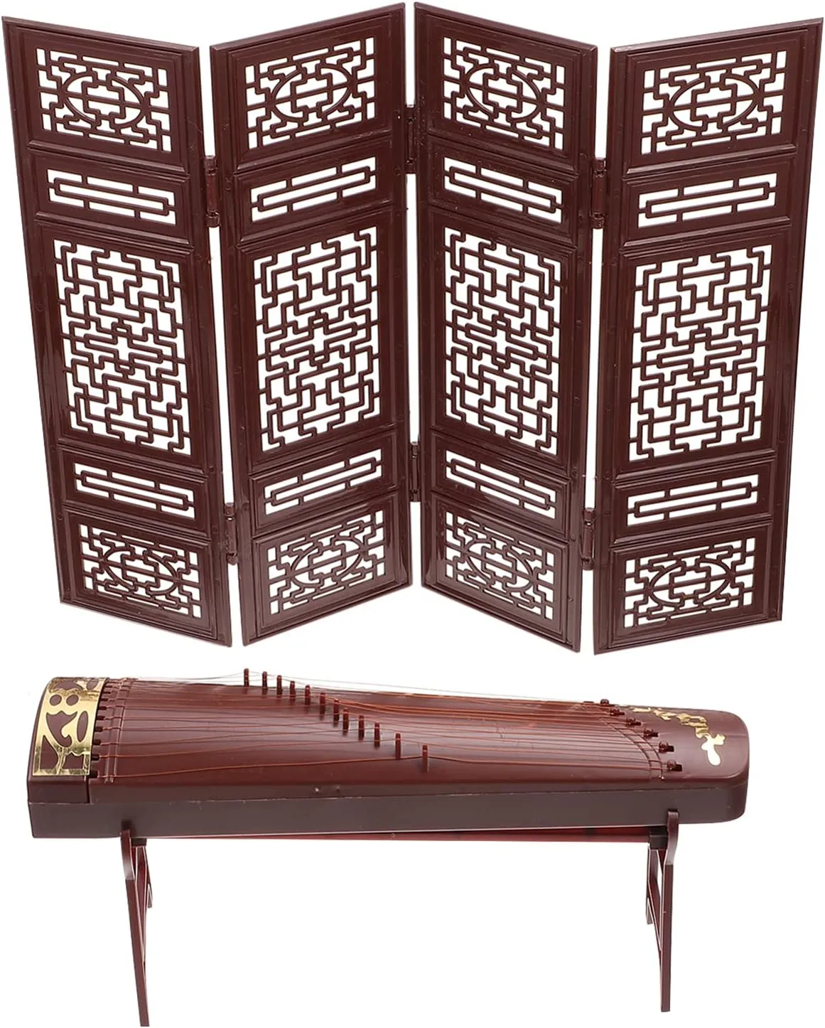 balacoo Guzheng Model Miniature Traditional Chinese Musical Instrument Guqin Miniature Chinese Screen Door Dollhouse Furniture Accessories