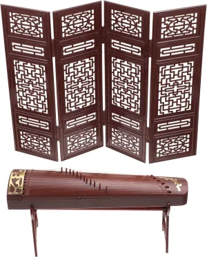 balacoo Guzheng Model Miniature Traditional Chinese Musical Instrument Guqin Miniature Chinese Screen Door Dollhouse Furniture Accessories