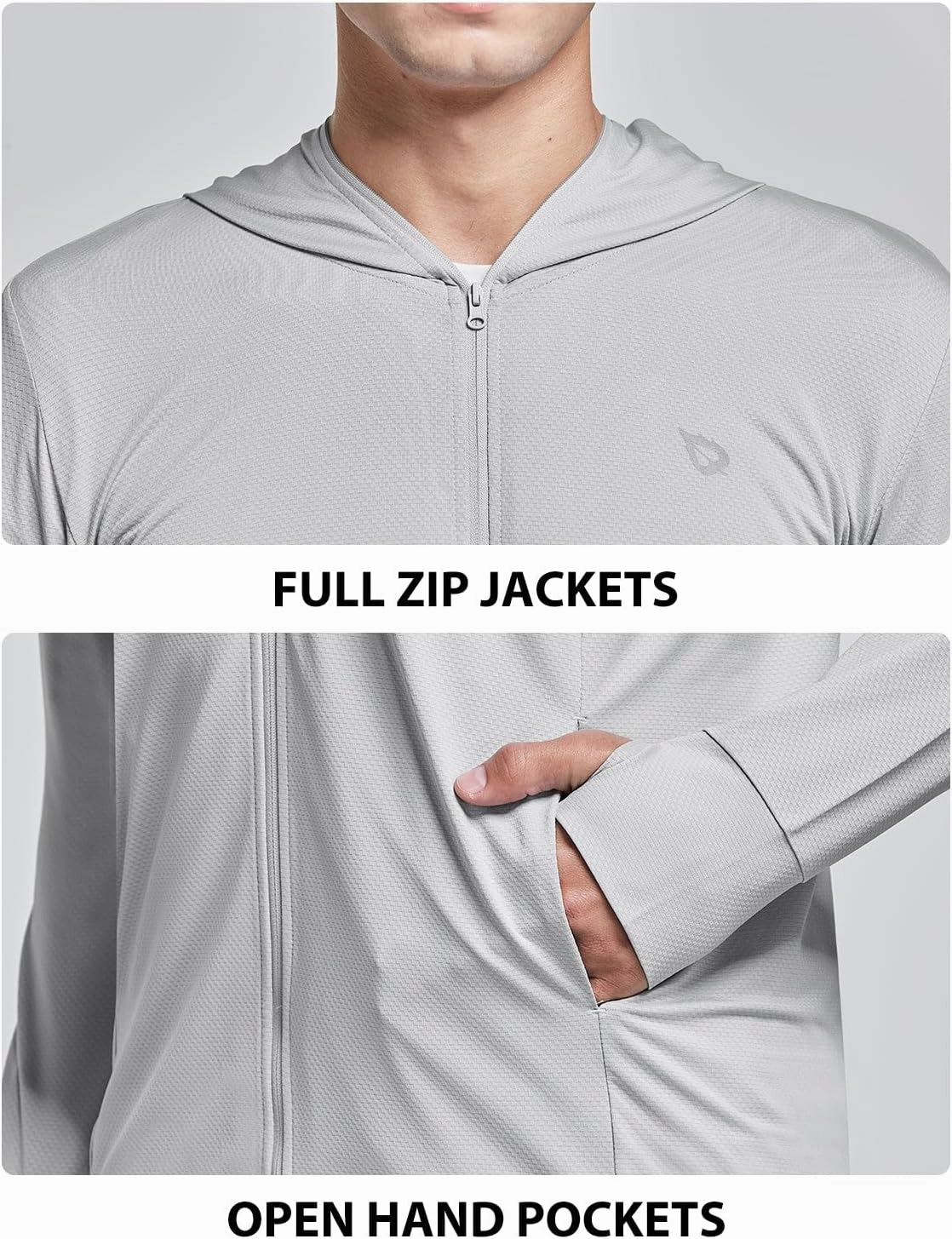 baleaf Men's UPF 50  Full Zip Light Jacket Hooded Long Sleeve Cooling Shirt with Pocket Hiking Fishing Outdoor Performance