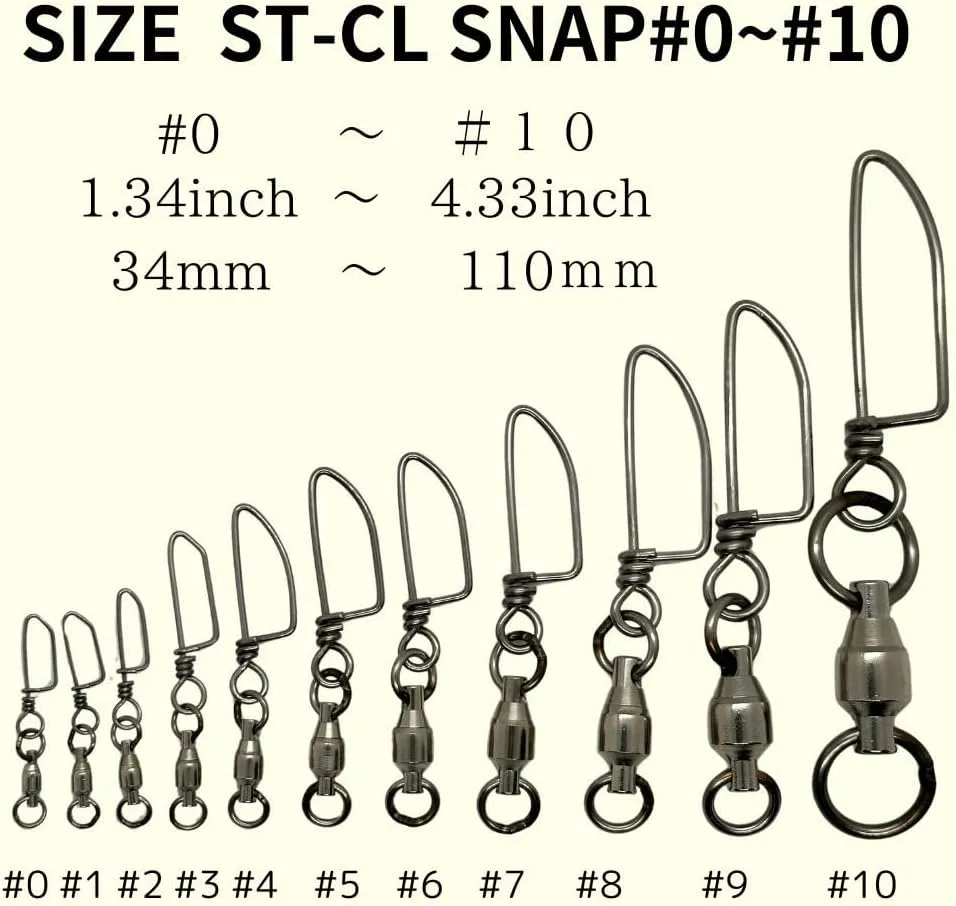 Ball Bearing Fishing Swivel Stainless Corst Lock Snap ST-Series 11Size Made in Japan High Strength Fishing Tackle Saltwater Swivel Freshwater Swivel Solid Ring Big Game Fishing Accessories