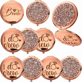 Barydat 10 Pieces Bridesmaid Gifts Set Magnifying Compact Mirror Bride I Do Crew Bridesmaid Proposal Gifts Travel Small Mirror for Purse Makeup Pocket Mirror for Women Wedding Party, Rose Gold