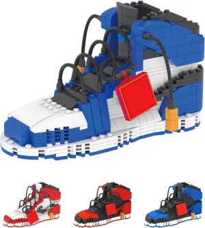 Basketball Sneaker Building Blocks Set, 4 Color Variants, Mini Bricks Sports Shoes, Gift for Sneaker Fans (Blue&White)