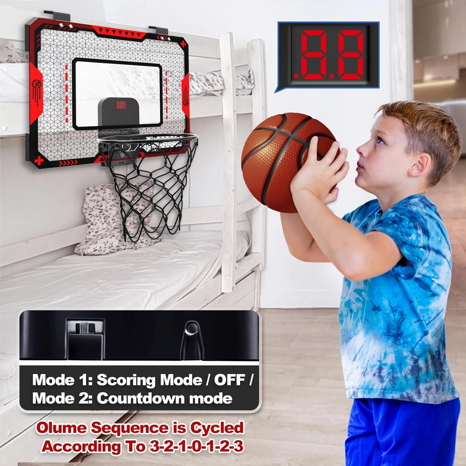 Basketball Hoop Indoor for 5 6 7 8 9 10  Year Old Boys Kids, Mini Basketball Hoop with Electronic Scoreboard Over The Door, Sport Toys Birthday Gift