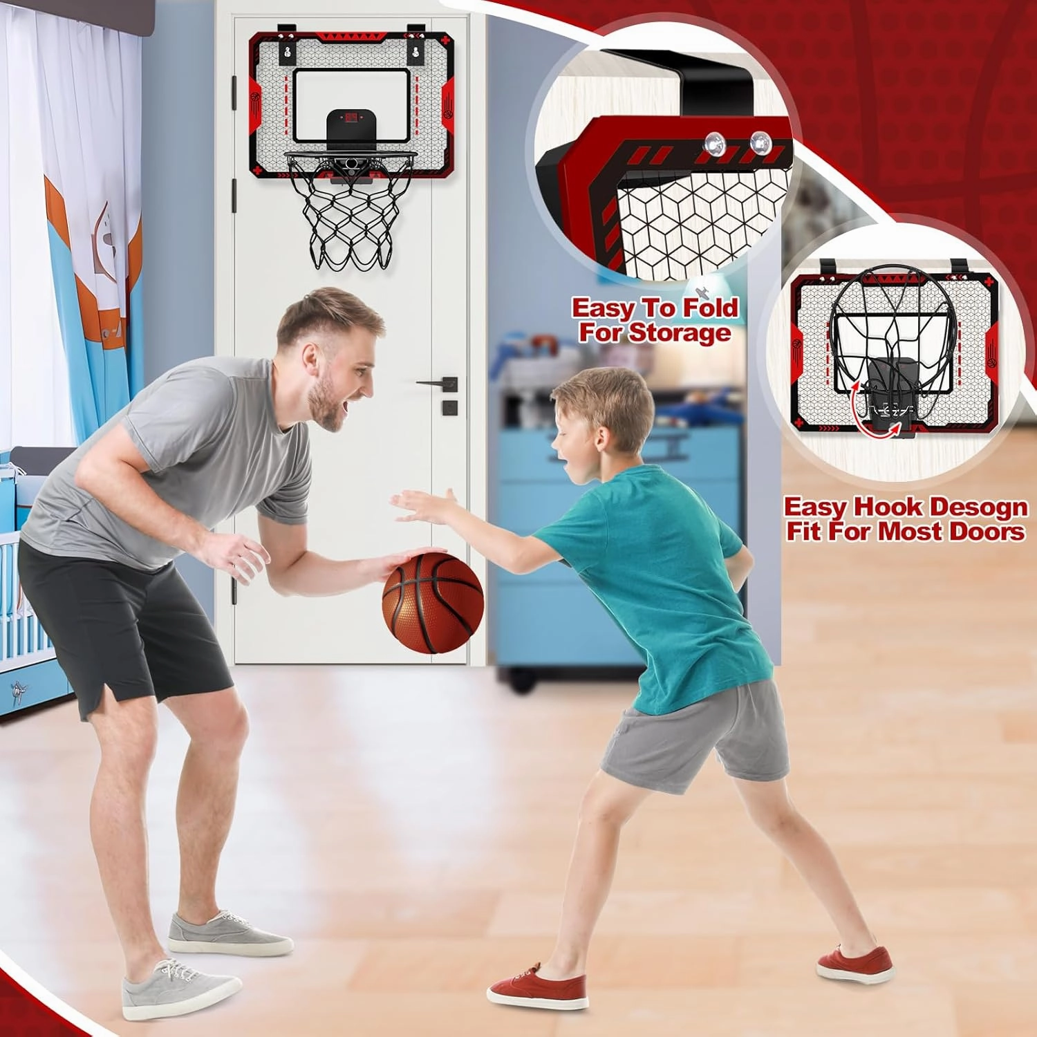 Basketball Hoop Indoor for 5 6 7 8 9 10  Year Old Boys Kids, Mini Basketball Hoop with Electronic Scoreboard Over The Door, Sport Toys Birthday Gift
