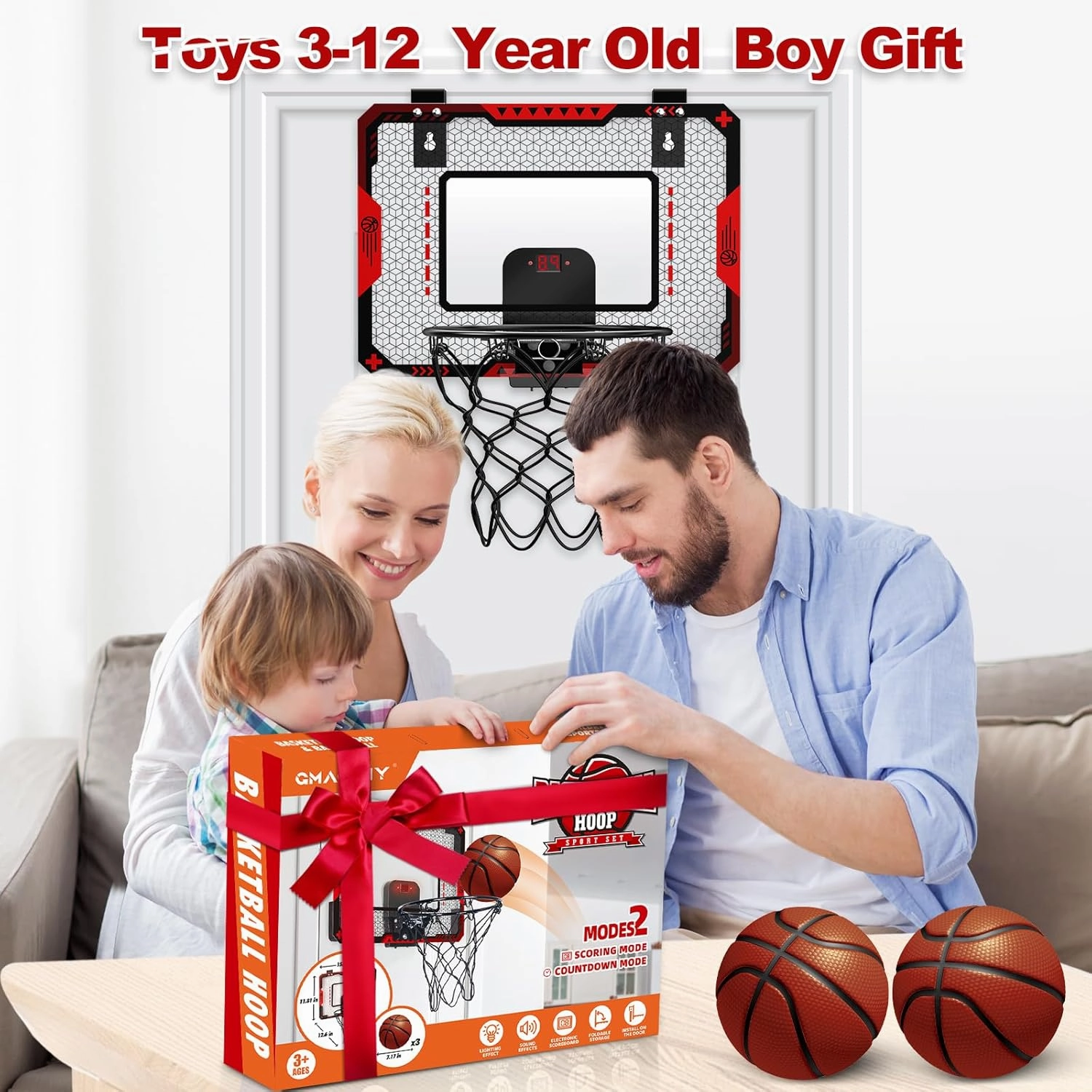 Basketball Hoop Indoor for 5 6 7 8 9 10  Year Old Boys Kids, Mini Basketball Hoop with Electronic Scoreboard Over The Door, Sport Toys Birthday Gift