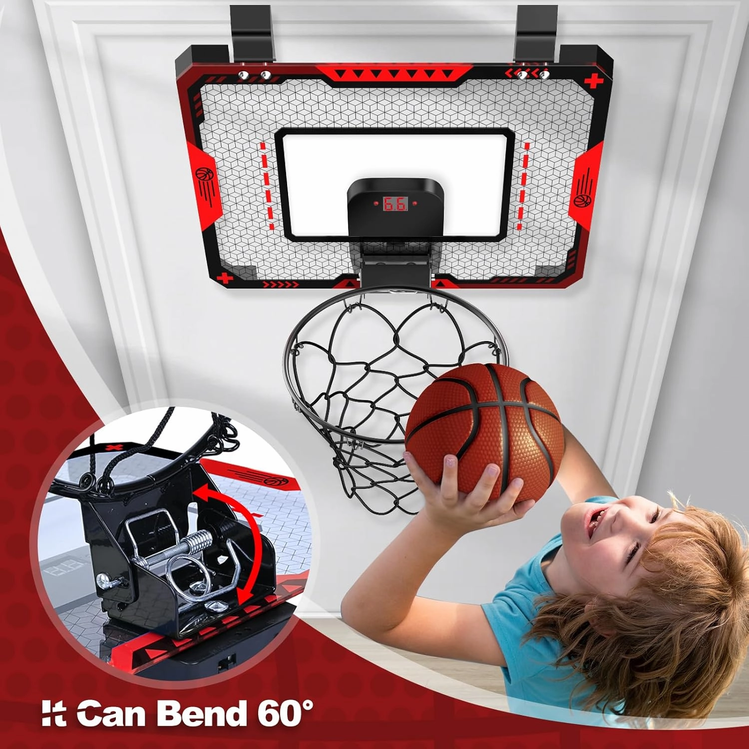 Basketball Hoop Indoor for 5 6 7 8 9 10  Year Old Boys Kids, Mini Basketball Hoop with Electronic Scoreboard Over The Door, Sport Toys Birthday Gift