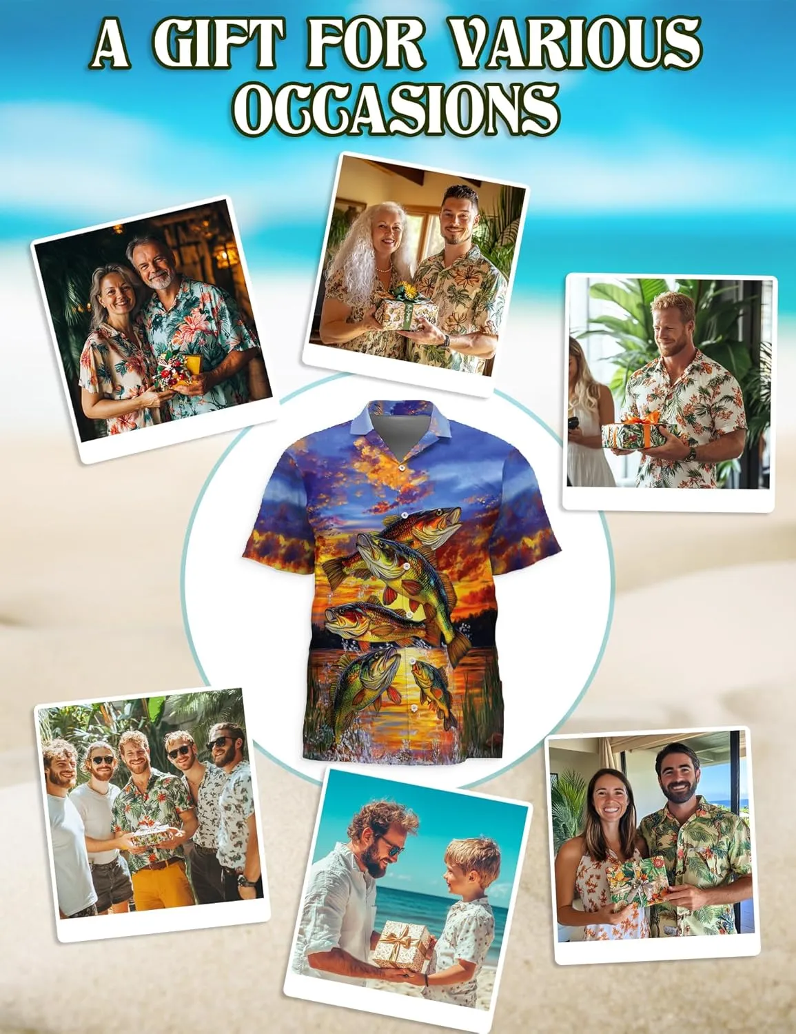 Bass Fishing Hawaiian Shirt for Men, Fishing Lover Gifts, Summer Button Down Shirts, Aloha Beach Short Sleeve, S-5XL