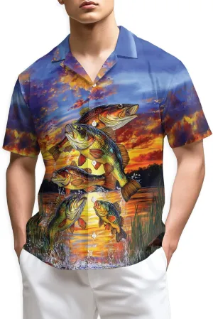 Bass Fishing Hawaiian Shirt for Men, Fishing Lover Gifts, Summer Button Down Shirts, Aloha Beach Short Sleeve, S-5XL