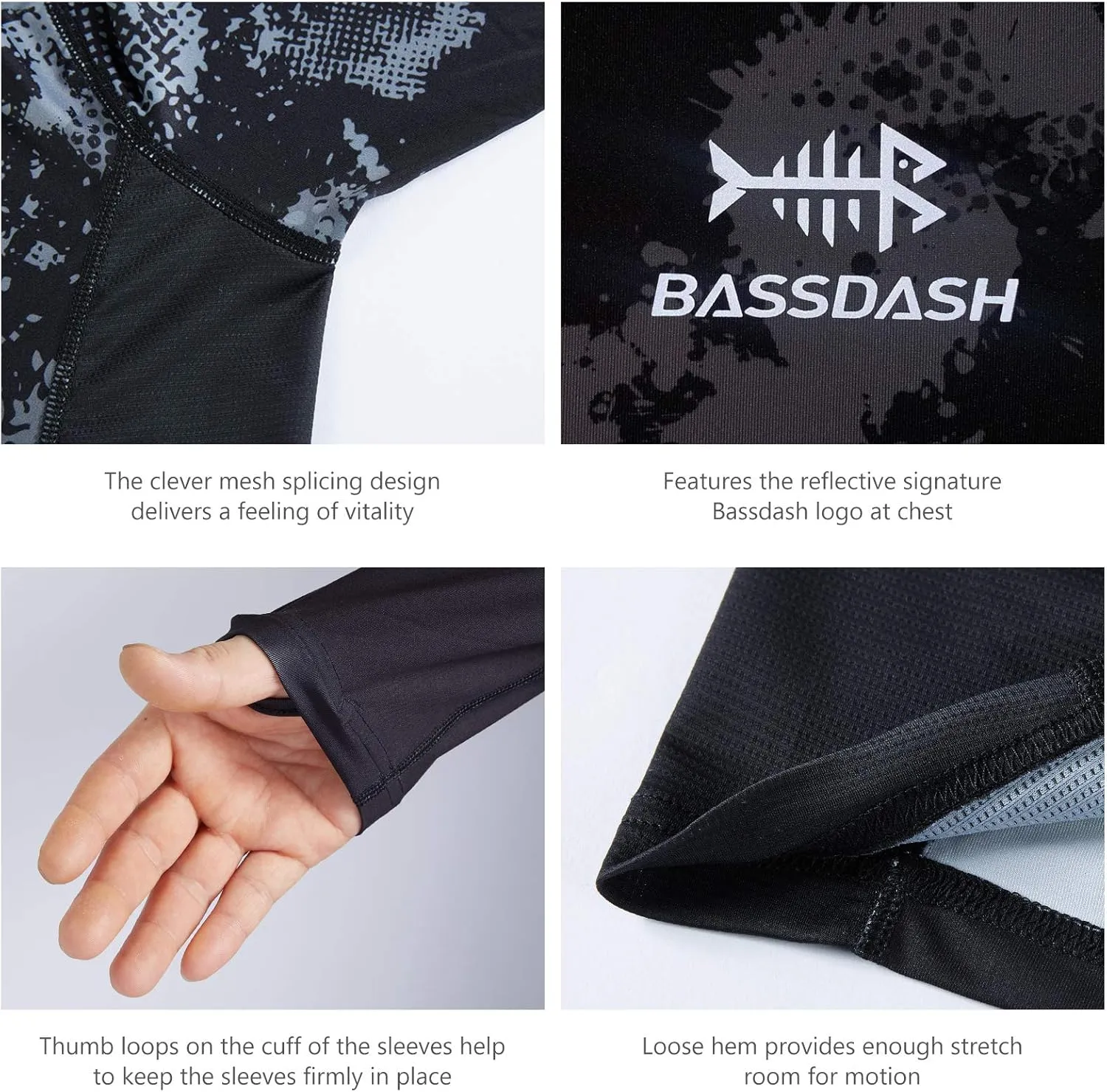 BASSDASH FS14M Men's Camo Gradient Performance Long Sleeve Fishing Shirt UPF50 