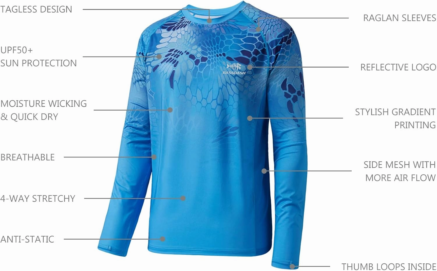 BASSDASH FS14M Men's Camo Gradient Performance Long Sleeve Fishing Shirt UPF50 