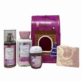 Bath & Body Works Sweet Pea - Holiday Sweets Mini Gift Set - With a Marbela Himalayan Salts Springs Sample Soap.