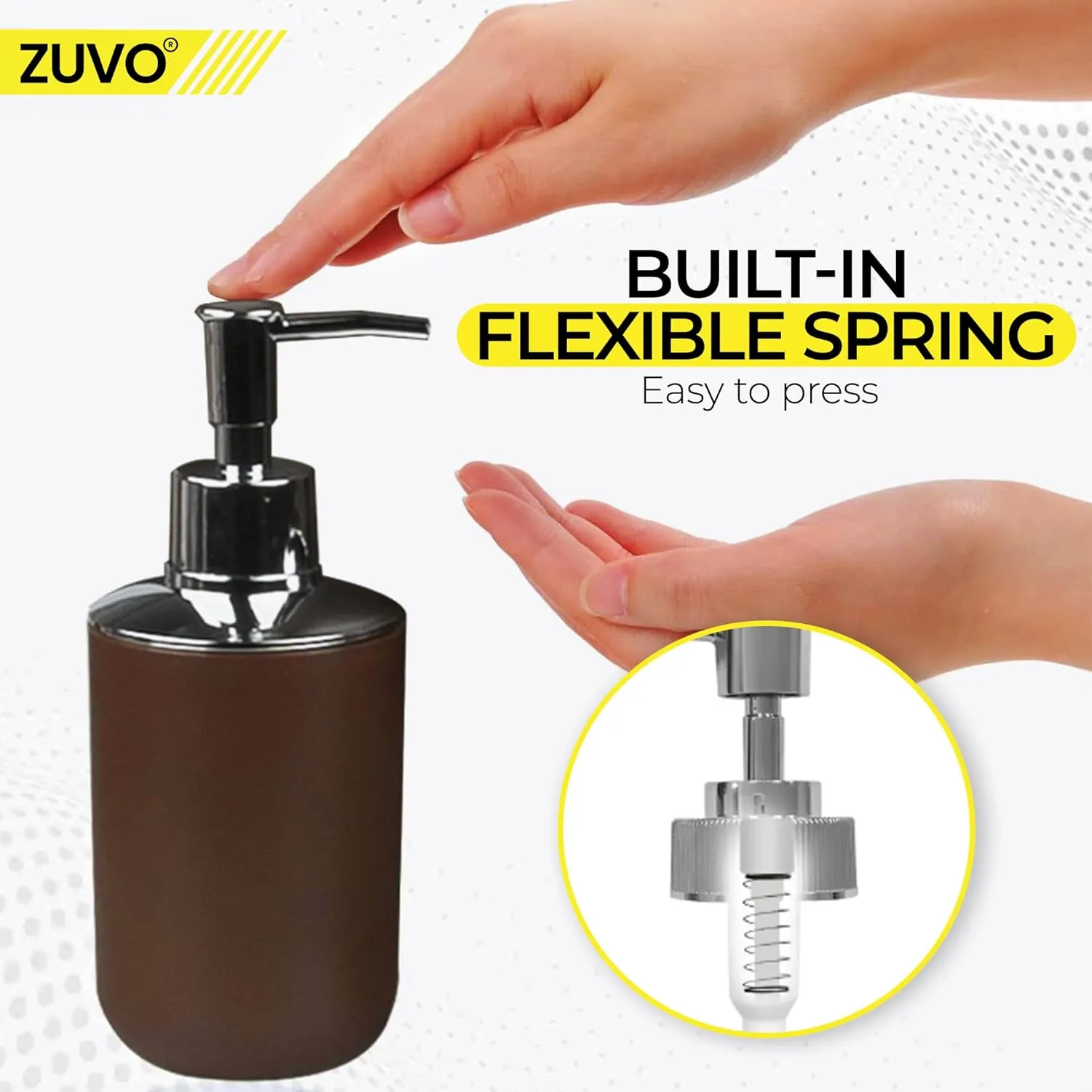 Bathroom Accessories Set 6 Piece -(Trashcan, Soap Dispenser, Toothbrush Holder, Soap Dish,Toilet Brush) for Decorative Countertop and Housewarming Gift (Brown)