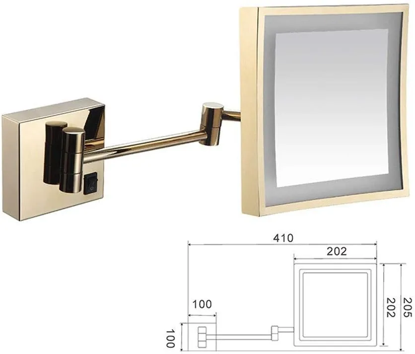 Bathroom Shaving Mirror Wall Mounted USB Charge Makeup Mirror with LED Lights and 3X Magnification Single Side Square Vanity Mirror Extendable Built-in Lithium Battery 20x20CM (Color : #2)