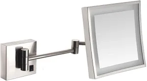 Bathroom Shaving Mirror Wall Mounted USB Charge Makeup Mirror with Led Lights and 3X Magnification Single Side Square Vanity Mirror Extendable Built-in Lithium Battery 20X20Cm(#1)