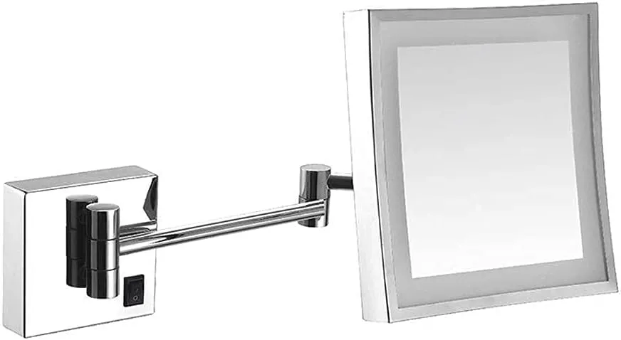 Bathroom Shaving Mirror Wall Mounted USB Charge Makeup Mirror with Led Lights and 3X Magnification Single Side Square Vanity Mirror Extendable Built-in Lithium Battery 20X20Cm(#1)