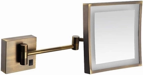 Bathroom Shaving Mirror Wall Mounted USB Charge Makeup Mirror with LED Lights and 3X Magnification Single Side Square Vanity Mirror Extendable Built-in Lithium Battery 20x20CM, Makeup and Shaving