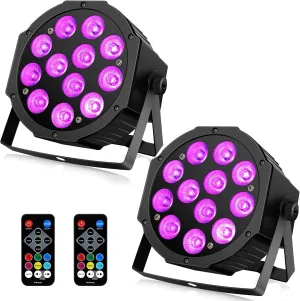 Battery Powered Par Lights 2Pack - 12LEDs 36W RGBW DJ Par Light Sound Activated Master Slave Remote DMX Control Uplights for Event Wedding Party Stage Lighting Music Dance Mobile Gig Show