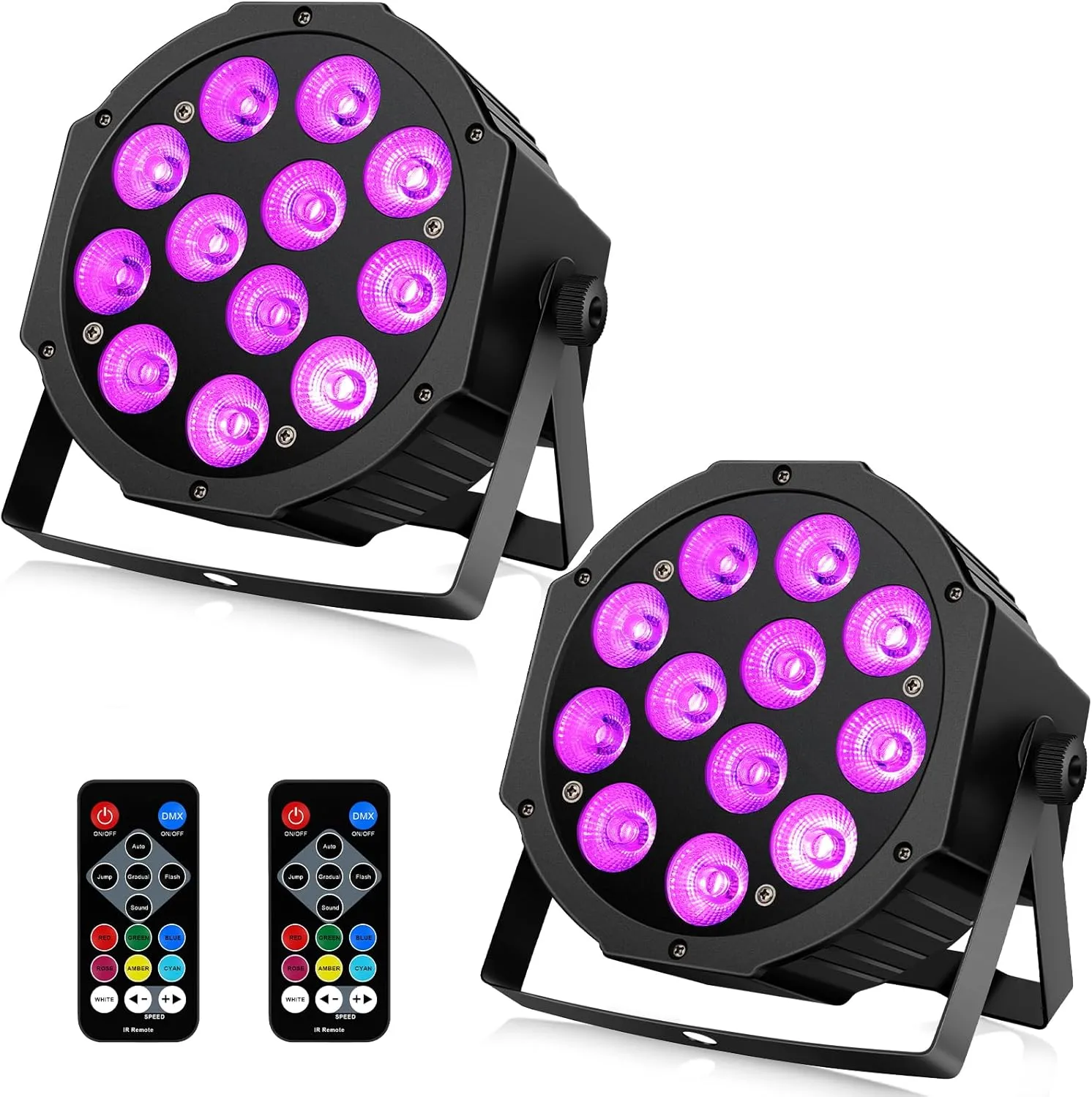 Battery Powered Par Lights 2Pack - 12LEDs 36W RGBW DJ Par Light Sound Activated Master Slave Remote DMX Control Uplights for Event Wedding Party Stage Lighting Music Dance Mobile Gig Show