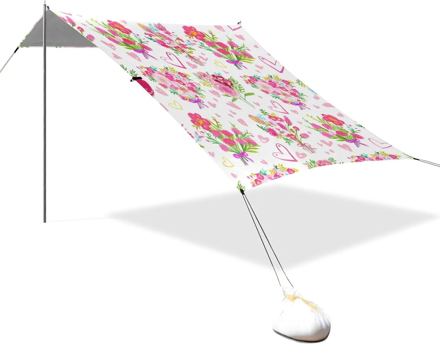 Beach Canopy Tent 9.2 × 10.5 FT Outdoor Patio Sun Shade Colorful Flower Bouquets Pink Picnic Camping Sun Shelter Custom Canopies with Poles Sandbags Easy