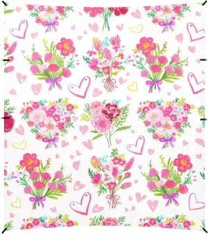 Beach Canopy Tent 9.2 × 10.5 FT Outdoor Patio Sun Shade Colorful Flower Bouquets Pink Picnic Camping Sun Shelter Custom Canopies with Poles Sandbags Easy