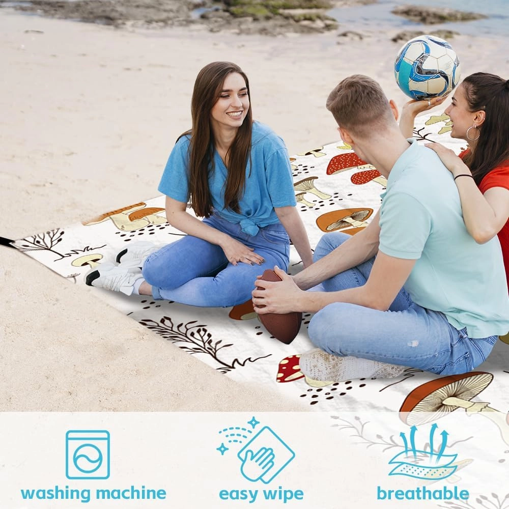 Beach Blanket Waterproof Sandproof Oversized Extra 110" * 118"/ 9 * 10 Ft for 1-8 Adults,Soft and Durable, Quick Drying Durable Outdoor Beach Mat,4 Stakes & 1 Travel Bag