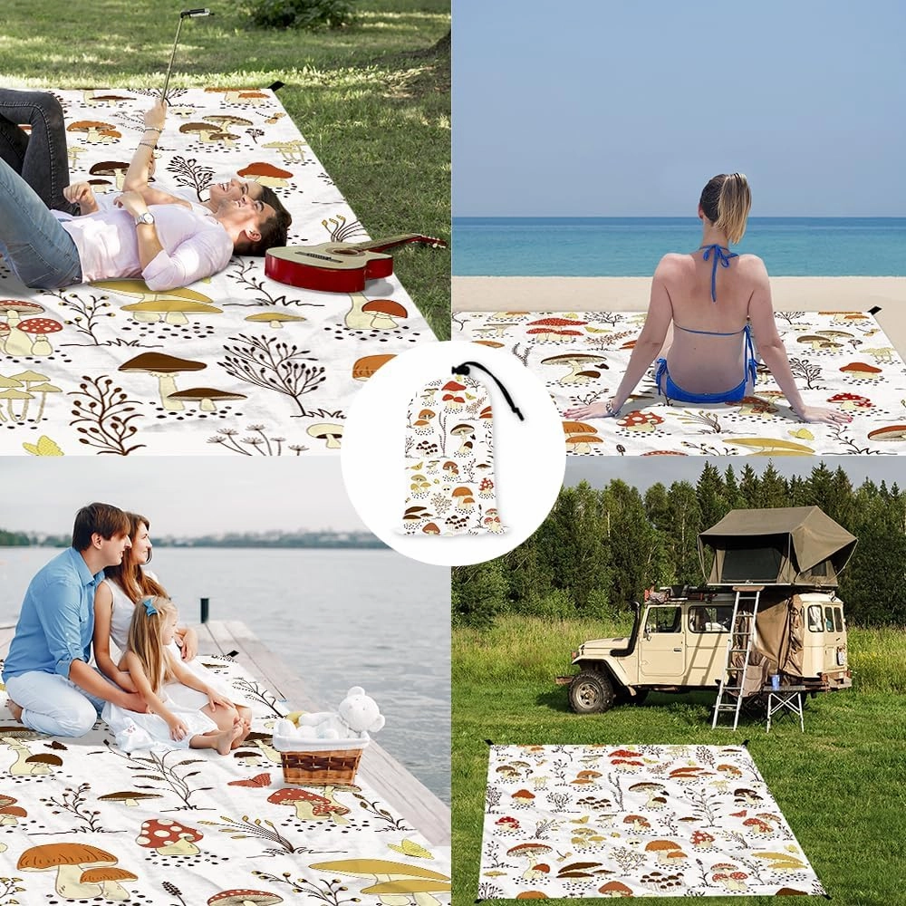 Beach Blanket Waterproof Sandproof Oversized Extra 110" * 118"/ 9 * 10 Ft for 1-8 Adults,Soft and Durable, Quick Drying Durable Outdoor Beach Mat,4 Stakes & 1 Travel Bag