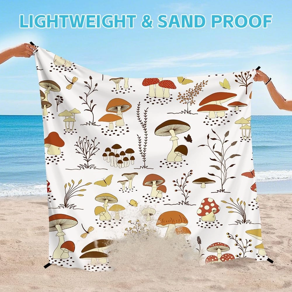Beach Blanket Waterproof Sandproof Oversized Extra 110" * 118"/ 9 * 10 Ft for 1-8 Adults,Soft and Durable, Quick Drying Durable Outdoor Beach Mat,4 Stakes & 1 Travel Bag