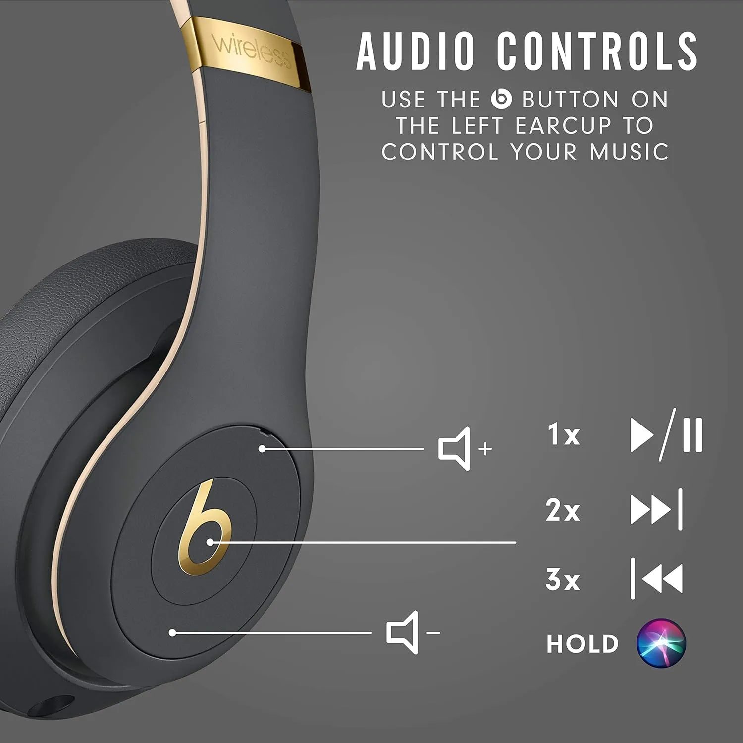 Beats Studio3 Wireless Noise Cancelling Over-Ear Headphones - Apple W1 Headphone Chip, Class 1 Bluetooth, 22 Hours of Listening Time, Built-in Microphone - Shadow Gray