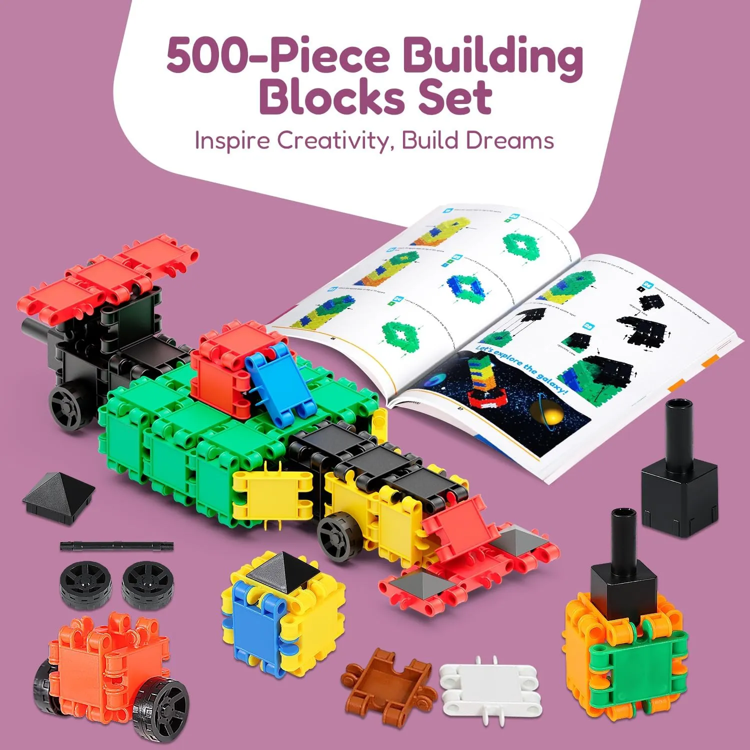 Beblox Building Blocks for Kids - 500-Piece Connecting Tiles Set - Interlocking Building Blocks for Kids, STEM Toys Kit, Fun & Educational Gifts for Boys & Girls, Preschool Learning Activities Ages 4 